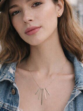 Nordstrom Dual-Tone 5-Stick Bar Necklace Pendant Minimalist Style New